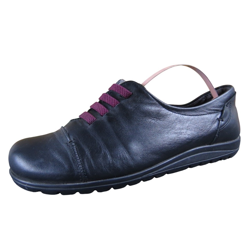 Fluchos Dynergy Women's‎ 38 Black Leather Comfort Shoes Burgundy Elastic Detail